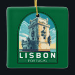 Ornamento De Cerâmica Lisboa Portugal Belem Torre Viagem Retro Emblema<br><div class="desc">Lisboa Portugal retro viagem mostrando a Torre Belém. Torre Belém,  oficialmente a Torre de Vincent Santo é uma fortificação do século XVI,  localizada em Lisboa,  que serviu de ponto de embarque e desembarque para exploradores portugueses, </div>