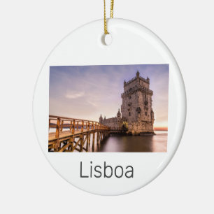 Ornamento De Cerâmica Lisboa Portugal Torre de Belém — Feriado Sunset