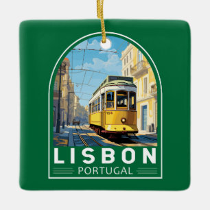 Ornamento De Cerâmica Lisboa Portugal Yellow Tram Viagem Art Vintage