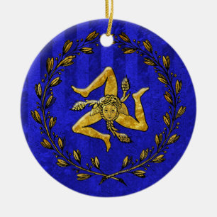 Ornamento De Cerâmica Listra azul Dourado siciliano de Trinacria da