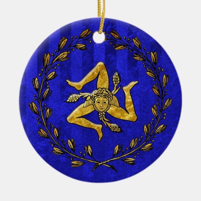 Ornamento De Cerâmica Listra azul Dourado siciliano de Trinacria da (Frente)