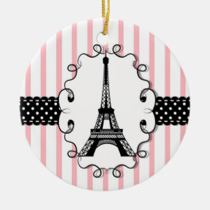 Ornamento De Cerâmica Listra do preto do rosa da torre Eiffel de Paris