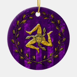 Ornamento De Cerâmica Listra roxa Dourado siciliano de Trinacria da