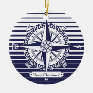 Ornamento De Cerâmica Listras azuis de rosa de compasso