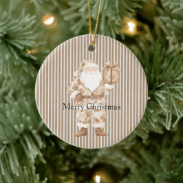 Ornamento De Cerâmica Listras Brancas Creme Santa Natal
