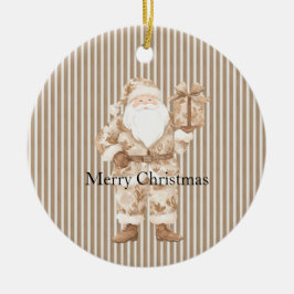 Ornamento De Cerâmica Listras Brancas Creme Santa Natal