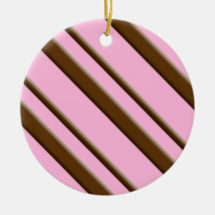 Ornamento De Cerâmica Listras de Bala, rosa e marrom chocolate