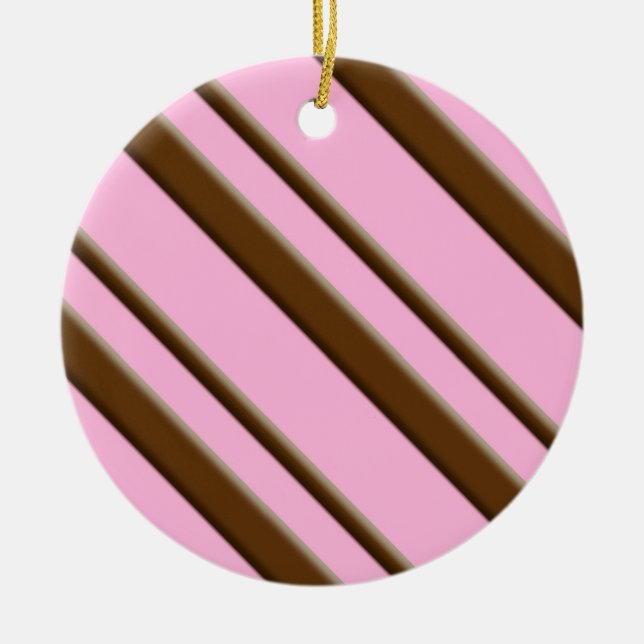 Ornamento De Cerâmica Listras de Bala, rosa e marrom chocolate (Frente)
