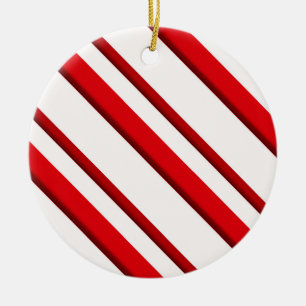 Ornamento De Cerâmica Listras dos doces, vermelho do peppermint & branco