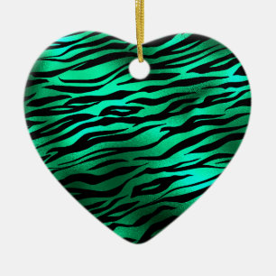 Ornamento De Cerâmica Listras Pretas de Tigre Verde Esmeralda Animais Se