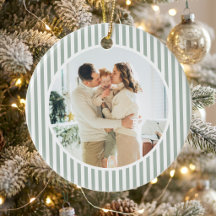 Listras Verde Sage Modernas Foto de Natal da Famíl