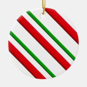 Ornamento De Cerâmica Listras, vermelho, verde & branco dos doces