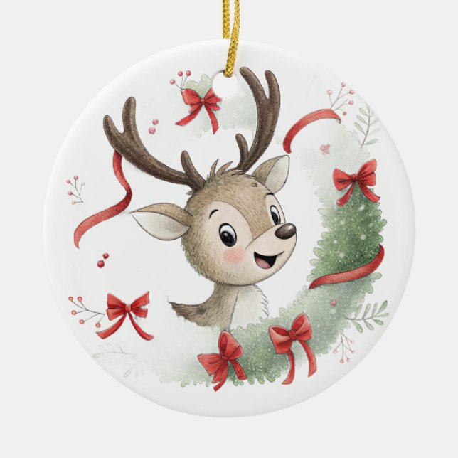 Ornamento De Cerâmica Little Baby Deer Christmas, Cute Fawn  (Frente)