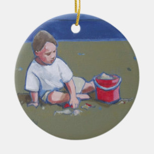 Ornamento De Cerâmica Little Boy com Sandcastle e Balde de Praia