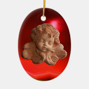 Ornamento De Cerâmica LITTLE FLORENTINE ANGEL Red Ruby Gem Stone