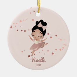 Ornamento De Cerâmica Little Girl Ballerina com Arco, Rosa Dourado