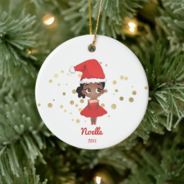 Ornamento De Cerâmica Little Girl Ballerina com Papai Noel
