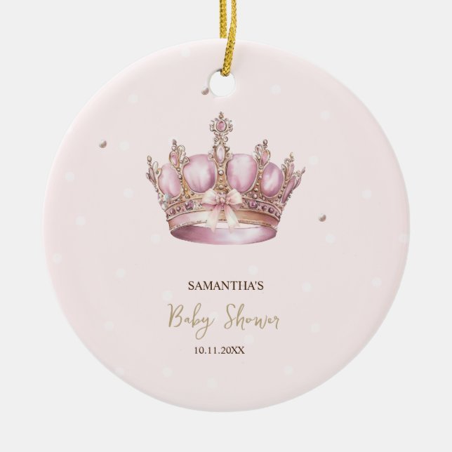 Ornamento De Cerâmica Little Princess Crown Pearls Dots Baby Shower (Frente)