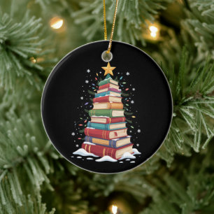 Ornamento De Cerâmica Livro Árvore de Natal Professor Amante de Livros B