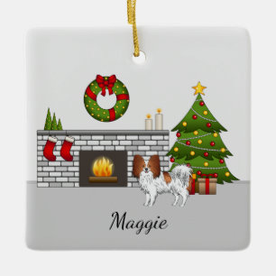 Ornamento De Cerâmica Livro Branco E Vermelho Numa Sala De Natal