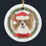 Ornamento De Cerâmica Livro Branco e Vermelho Personalizado<br><div class="desc">Faça a lista legal este ano com um ornamento personalizado do seu doce papillon vermelho e branco! Para os presentes mais doces,  emparelhe-o com um impressão de arte correspondente ou outro item da minha coleção!</div>