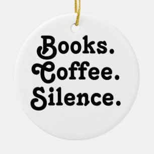 Ornamento De Cerâmica “Livros. Café. Silêncio." Minimalista