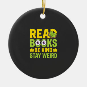 Ornamento De Cerâmica Livros de Leitura de Halloween Seja Gentil Fique E