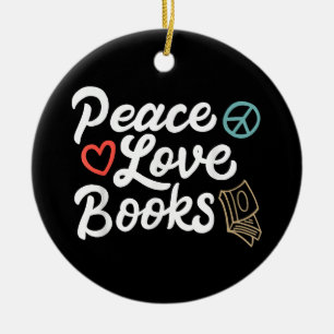 Ornamento De Cerâmica Livros de Paz Geeky e Leitura Gota