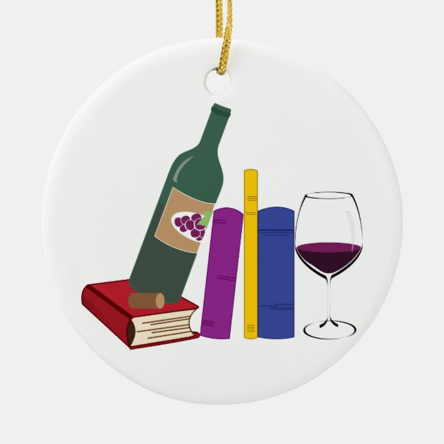 Ornamento De Cerâmica Livros E Vinho (Frente)