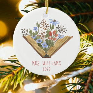 Ornamento De Cerâmica Livros Florais do Professor