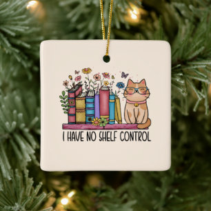 Ornamento De Cerâmica Livros Florais e Gatos