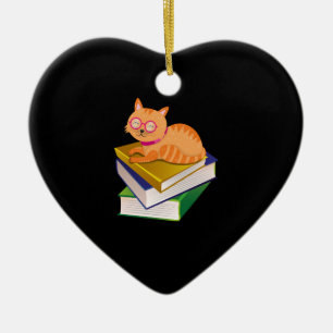 Ornamento De Cerâmica Livros - Gato e Presente para Amante de Livros