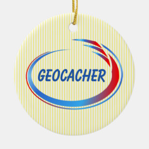 Ornamento De Cerâmica Lixeira Vermelha e Azul Geocacher