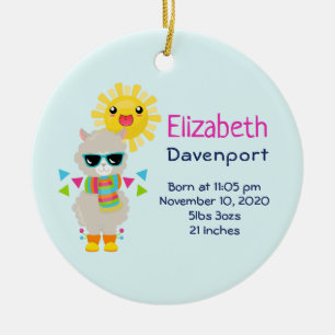 Ornamento De Cerâmica Llama Legal e Kawaii Sun sorridente