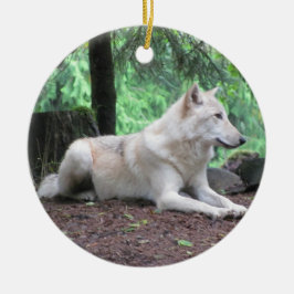 Ornamento De Cerâmica Lobo branco bonito