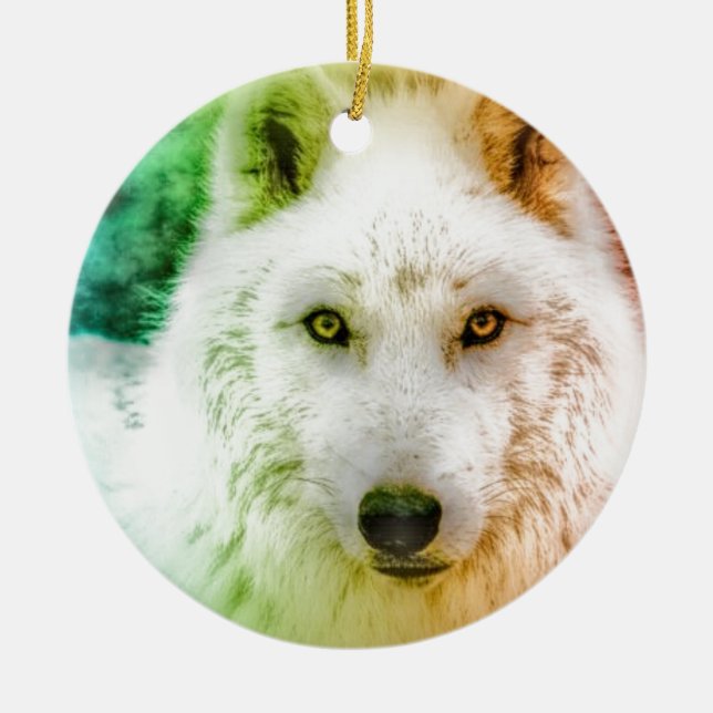 Ornamento De Cerâmica Lobo da dança (Frente)