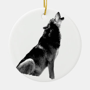 Ornamento De Cerâmica Lobo-de-Howling Branco-Preto