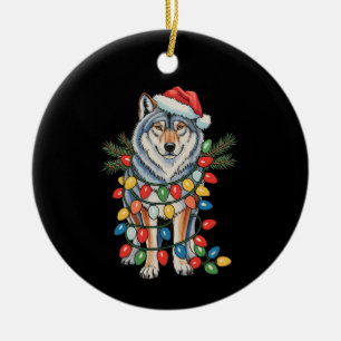 Ornamento De Cerâmica Lobo de Natal Chapéu do Papai Noel Luzes do Natal
