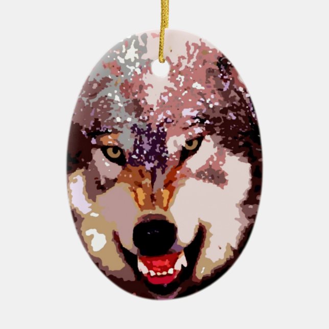 Ornamento De Cerâmica Lobo na neve (Frente)