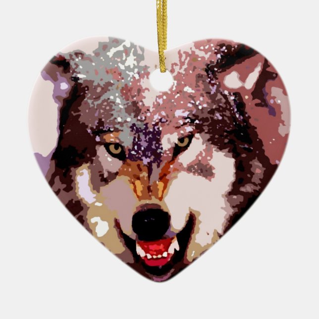 Ornamento De Cerâmica Lobo na neve (Frente)
