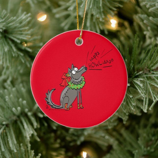 Ornamento De Cerâmica Lobo Natal Engraçado Crianças Bonitas (Árvore)
