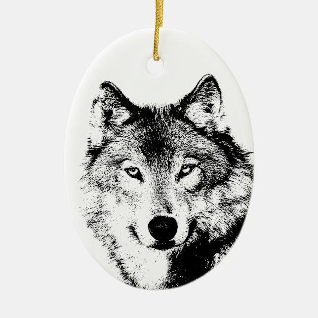Ornamento De Cerâmica Lobo Negro e Branco (Frente)