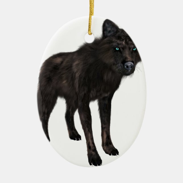 Ornamento De Cerâmica Lobo preto (Frente)