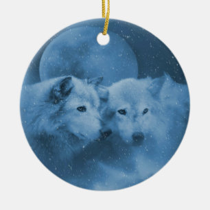 Ornamento De Cerâmica Lobos Bonitos na Ornação de Férias da Neve