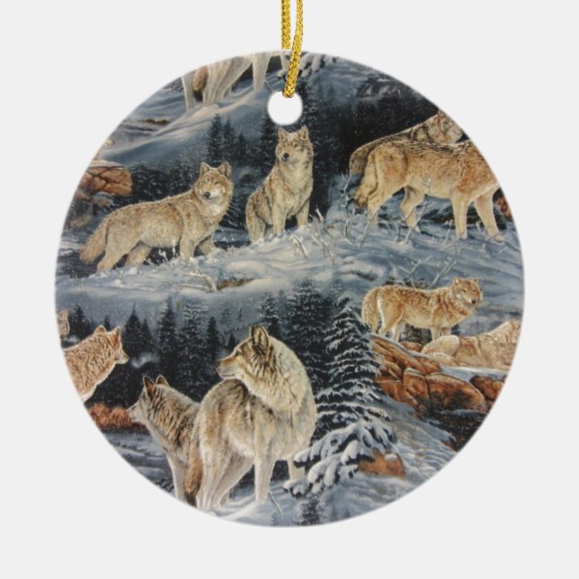 Ornamento De Cerâmica Lobos do inverno (Frente)