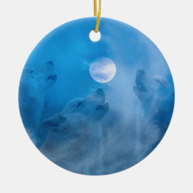 Ornamento De Cerâmica Lobos e presentes indígenas da Lua (Frente)