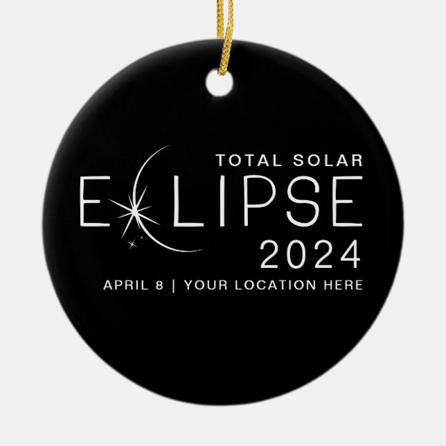 Ornamento De Cerâmica Localização Personalizada do Eclipse Solar 2024 Co (Frente)