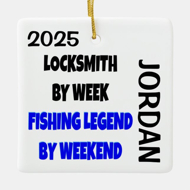 Ornamento De Cerâmica Locksmith ama pesca PERSONALIZADA (Frente)