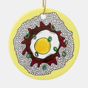 Ornamento De Cerâmica Loco Moco Havaí - Comida de arroz Hamburger - Ovo