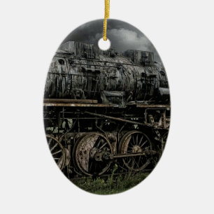 Ornamento De Cerâmica locomotiva a vapor trem via férrea ferrovia